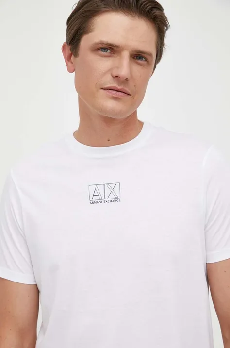 Бавовняна футболка Armani Exchange колір білий з принтом
