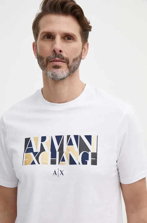 Bombažna kratka majica Armani Exchange bela barva