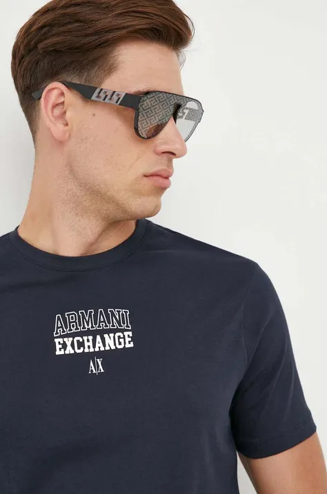 Хлопковая футболка Armani Exchange цвет синий с принтом