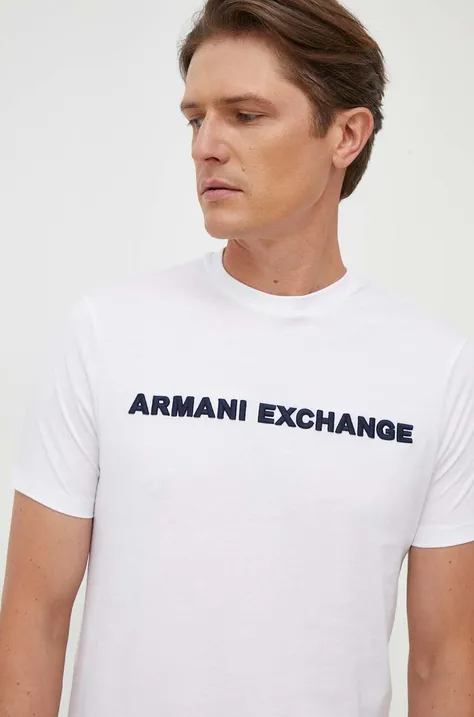 Armani Exchange t-shirt bawełniany kolor biały z aplikacją