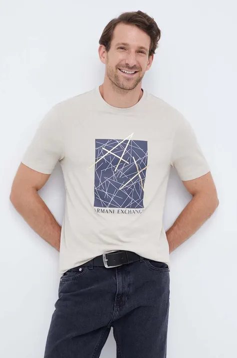 Armani Exchange t-shirt bawełniany kolor brązowy z nadrukiem