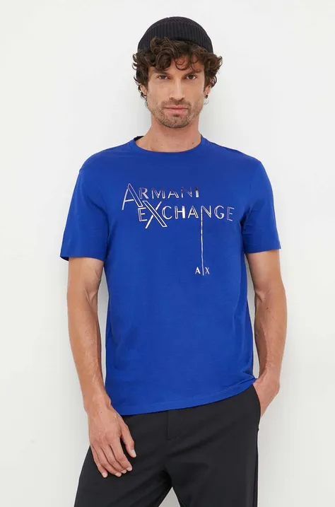 Памучна тениска Armani Exchange в синьо с принт