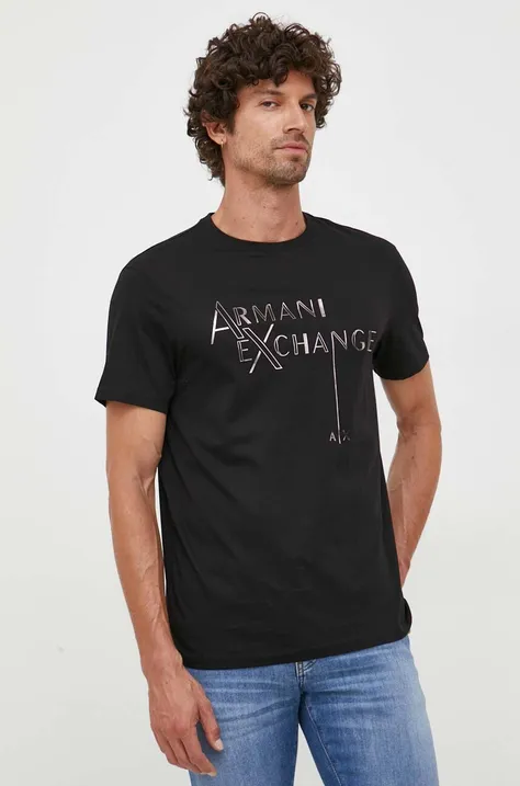 Бавовняна футболка Armani Exchange колір чорний з принтом