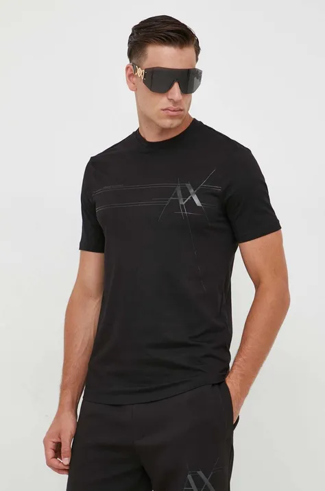 Bombažna kratka majica Armani Exchange moški, črna barva