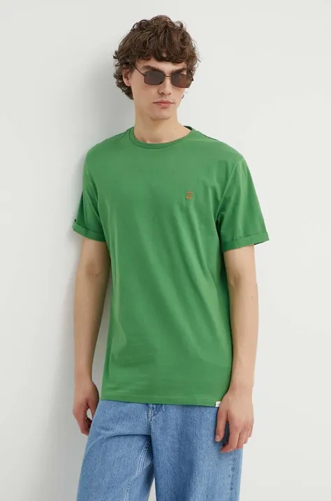 Бавовняна футболка Les Deux колір зелений однотонний