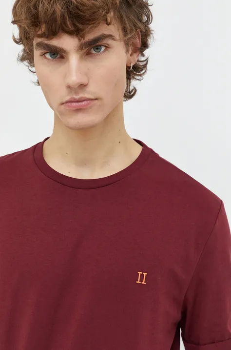 Бавовняна футболка Les Deux колір бордовий однотонний
