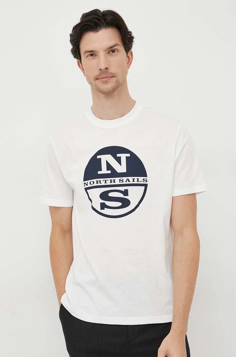 North Sails tricou din bumbac culoarea alb, cu imprimeu