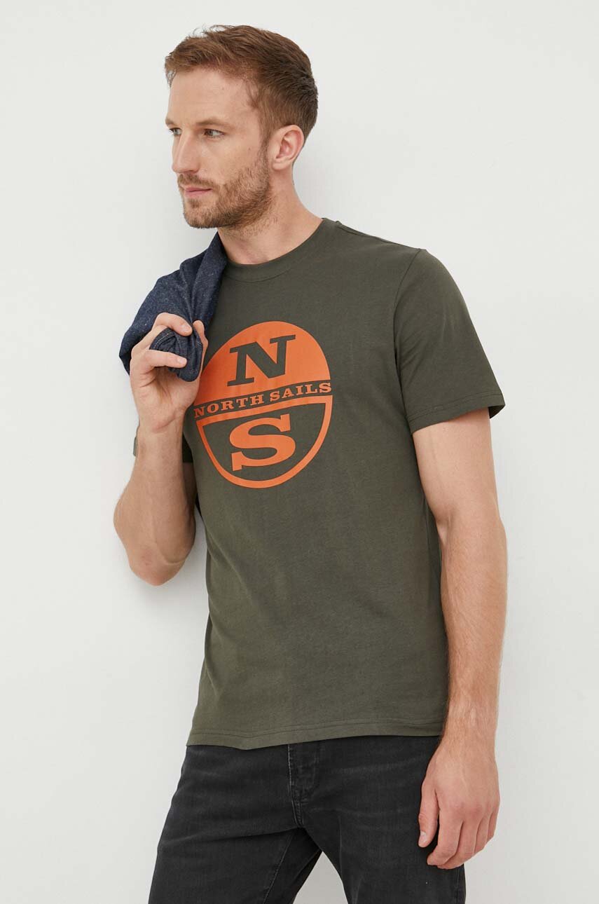 North Sails t-shirt bawełniany kolor zielony z nadrukiem