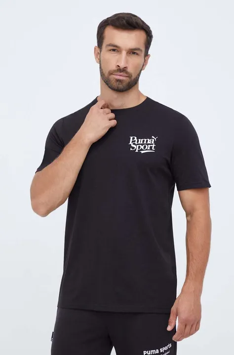Puma t-shirt bawełniany kolor czarny z nadrukiem