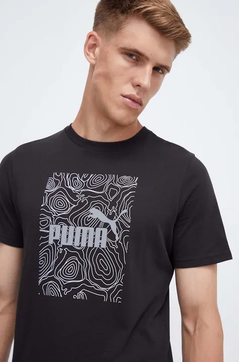 Puma t-shirt bawełniany kolor czarny z nadrukiem