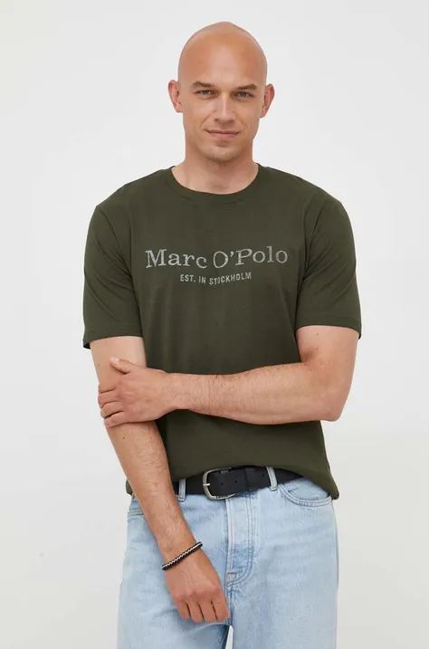 Marc O'Polo t-shirt bawełniany kolor zielony z nadrukiem