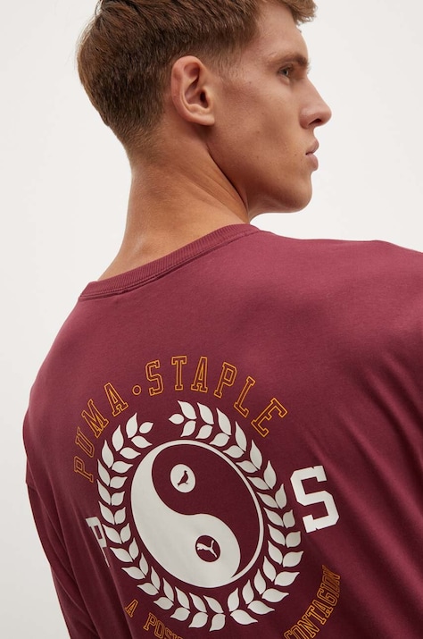 Pamučna majica Puma PUMA X STAPLE za muškarce, boja: bordo, s tiskom