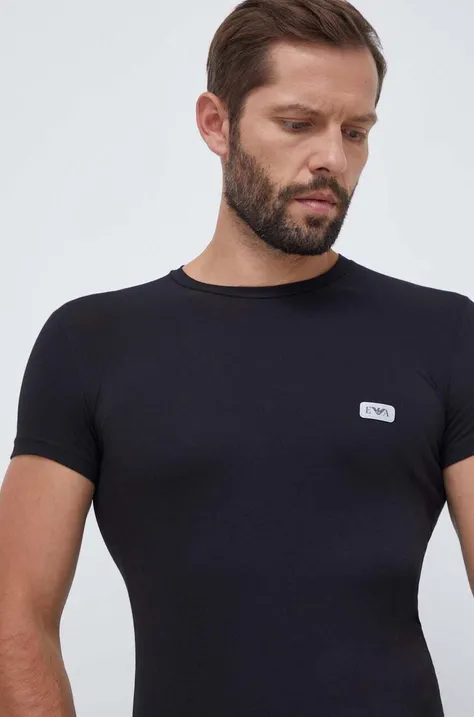 Домашна тениска Emporio Armani Underwear в черно с изчистен дизайн