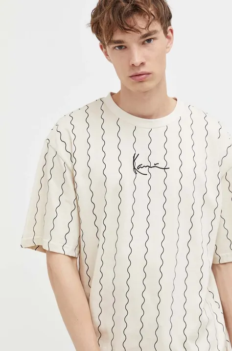 Bavlnené tričko Karl Kani pánsky, béžová farba, vzorovaný