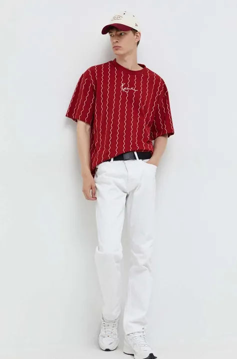 Хлопковая футболка Karl Kani мужской цвет красный узорный