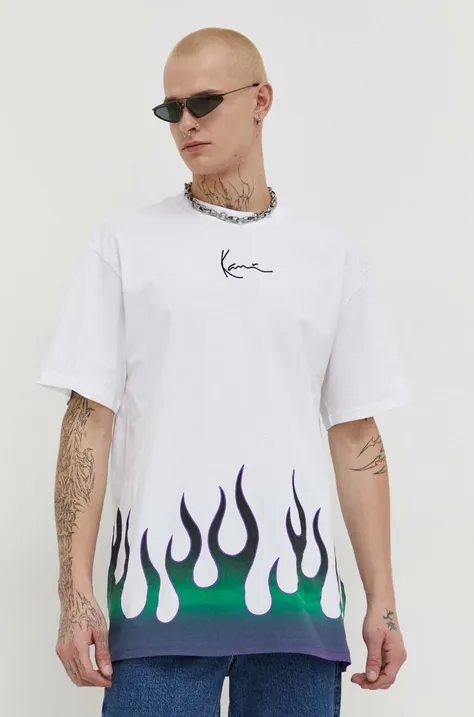 Bavlnené tričko Karl Kani pánsky, biela farba, s potlačou