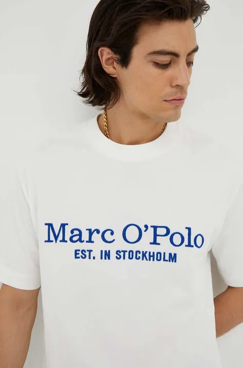 Marc O'Polo t-shirt bawełniany kolor beżowy z aplikacją