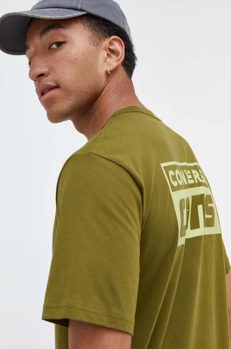 Бавовняна футболка Converse колір зелений з принтом