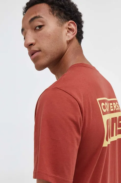 Bombažna kratka majica Converse rdeča barva