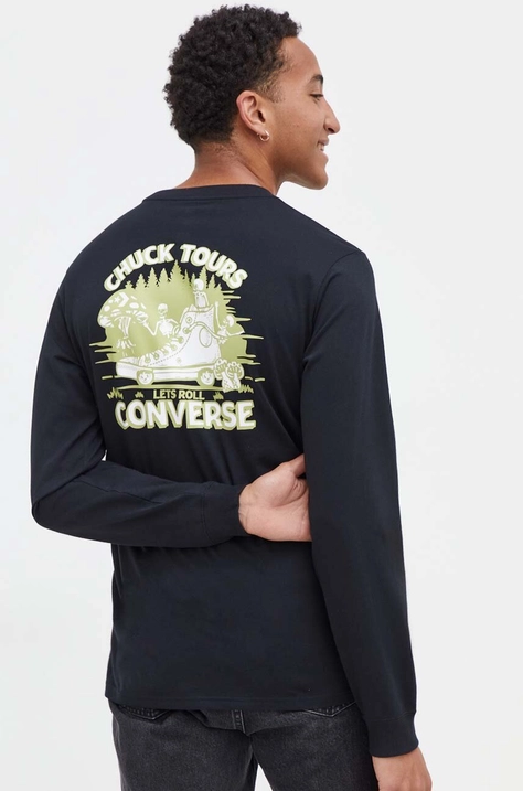 Converse longsleeve bawełniany kolor czarny z nadrukiem