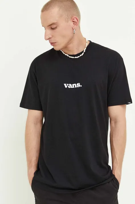 Βαμβακερό μπλουζάκι Vans χρώμα: μαύρο