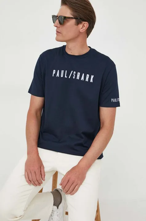 Paul&Shark t-shirt bawełniany kolor granatowy z aplikacją