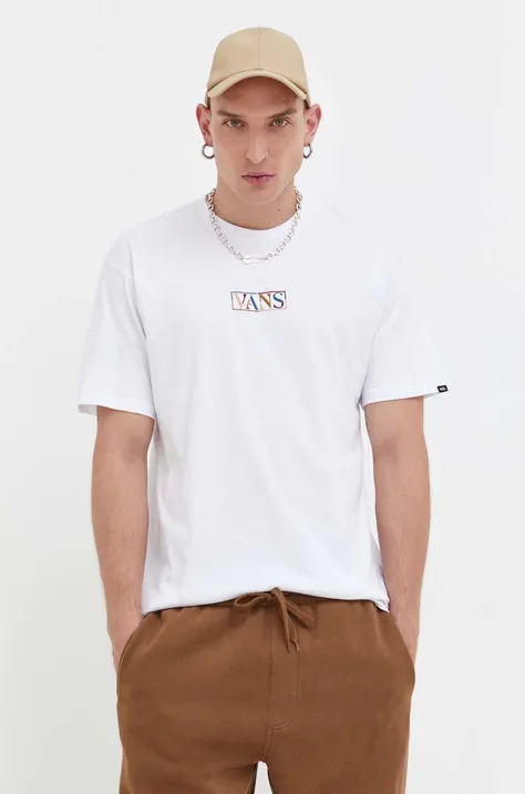 Bavlněné tričko Vans bílá barva, s aplikací