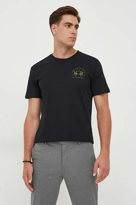 La Martina t-shirt bawełniany kolor czarny z aplikacją