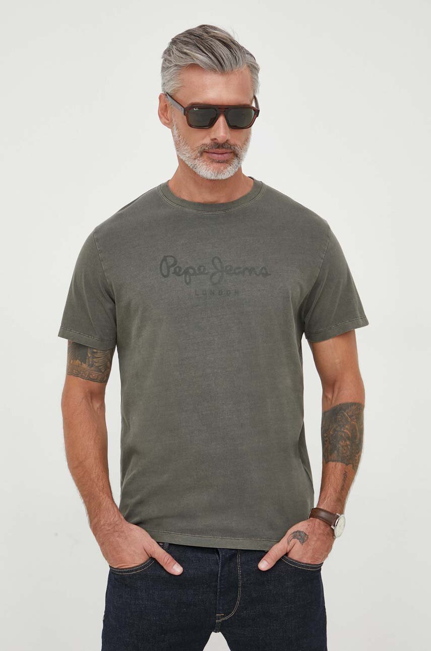 Pepe Jeans t-shirt bawełniany JAYDEN kolor zielony z nadrukiem