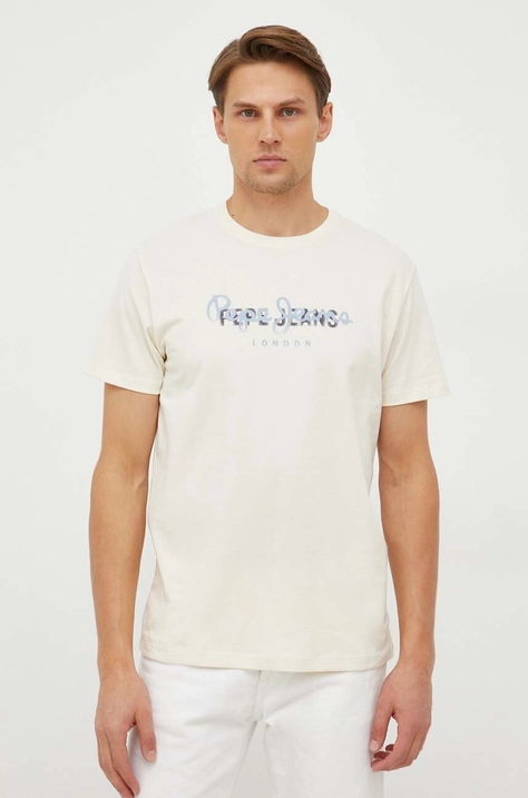 Βαμβακερό μπλουζάκι Pepe Jeans ανδρικά, χρώμα: μπεζ