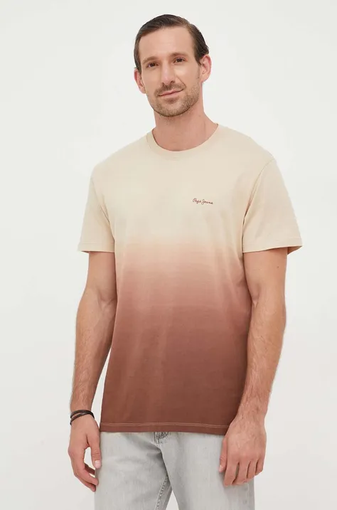 Pepe Jeans t-shirt bawełniany kolor beżowy wzorzysty