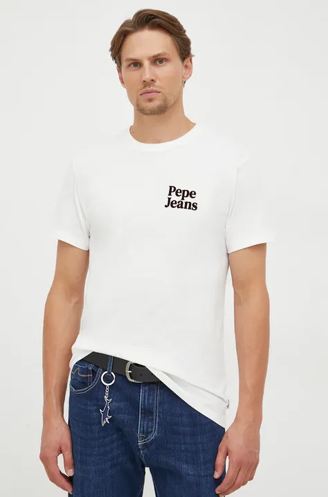 Pepe Jeans pamut póló bézs, nyomott mintás