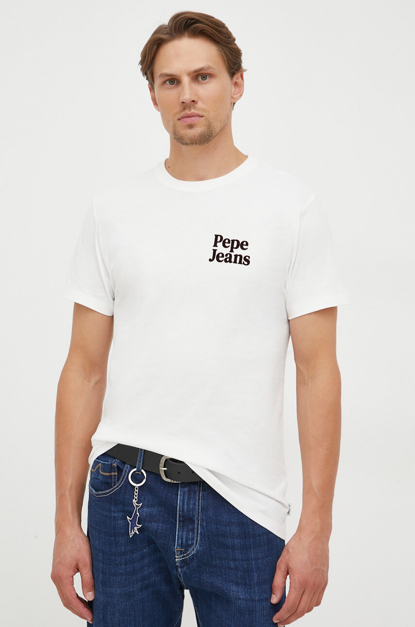 Bavlněné tričko Pepe Jeans béžová barva, s potiskem