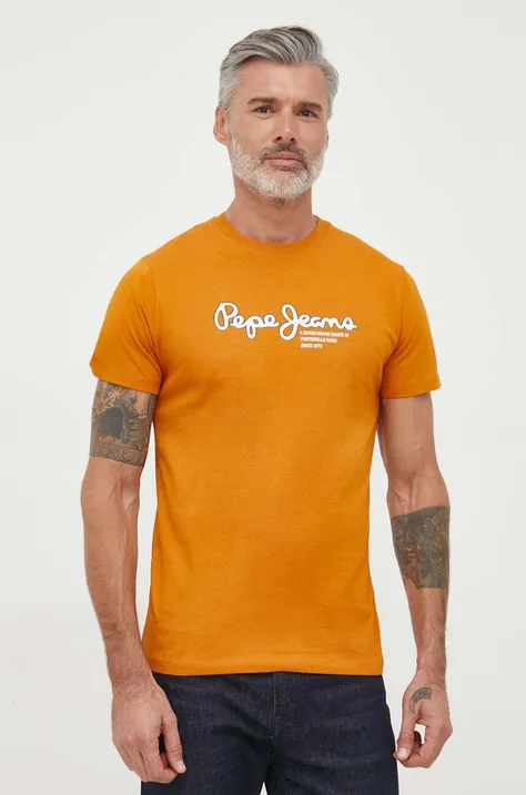 Bavlnené tričko Pepe Jeans Wido oranžová farba, s potlačou