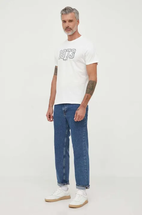 Pepe Jeans t-shirt bawełniany WYATT kolor beżowy z nadrukiem