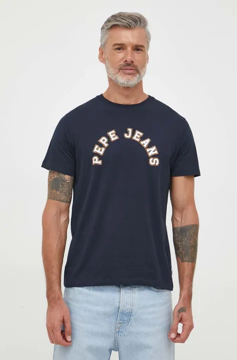 Bavlnené tričko Pepe Jeans Westend tmavomodrá farba, s potlačou