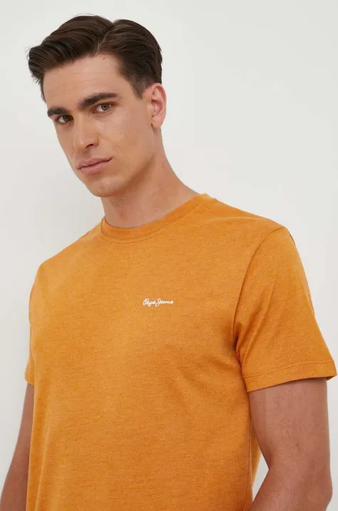 Pepe Jeans t-shirt Nouvel męski kolor pomarańczowy gładki