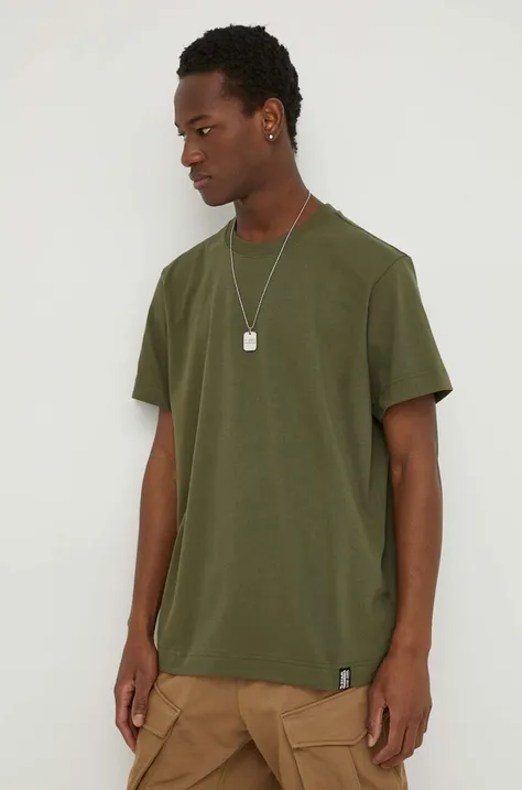 Bavlnené tričko G-Star Raw zelená farba, jednofarebný