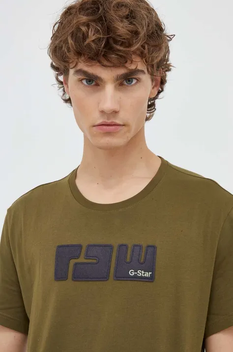 Βαμβακερό μπλουζάκι G-Star Raw χρώμα: πράσινο