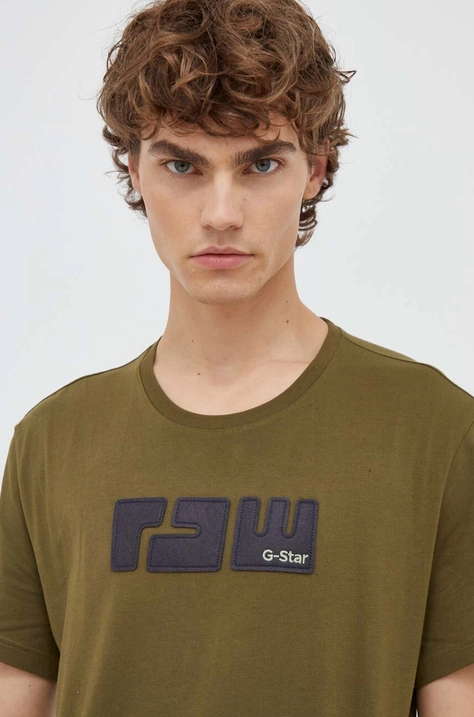 G-Star Raw tricou din bumbac culoarea verde, cu imprimeu