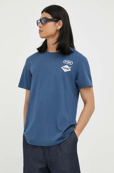Bombažna kratka majica G-Star Raw mornarsko modra barva