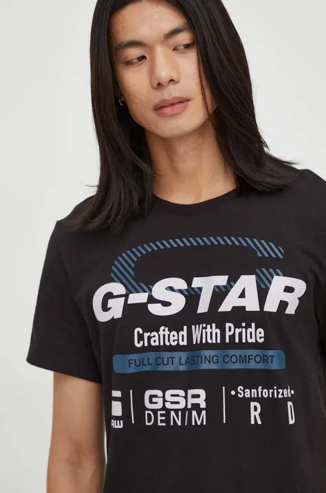 Bombažna kratka majica G-Star Raw črna barva