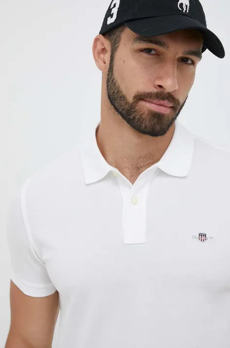 Pamučna polo majica Gant boja: bijela, glatki model