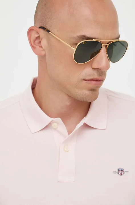 Bavlnené polo tričko Gant ružová farba, jednofarebné