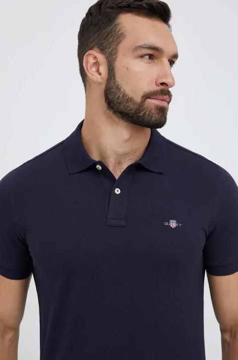 Βαμβακερό μπλουζάκι πόλο Gant χρώμα: ναυτικό μπλε