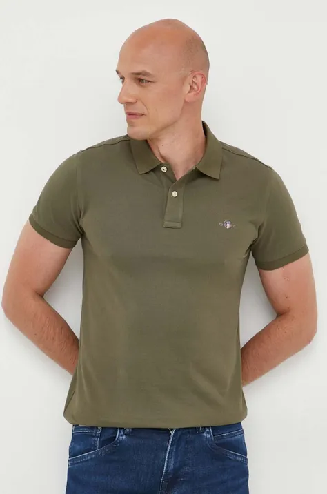 Βαμβακερό μπλουζάκι πόλο Gant χρώμα: πράσινο