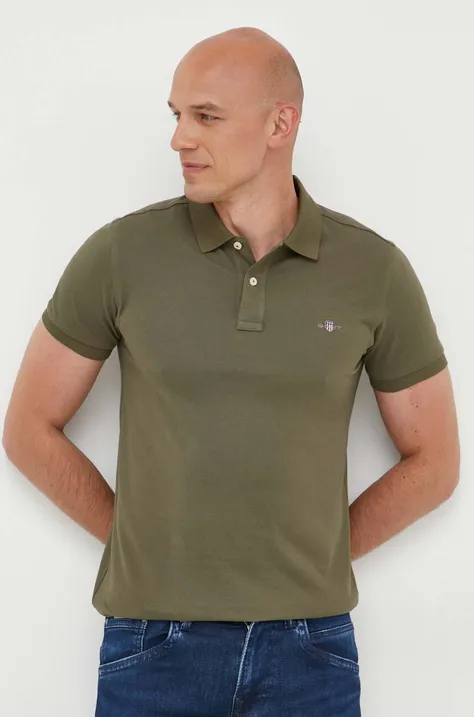 Gant polo de bumbac culoarea verde, neted