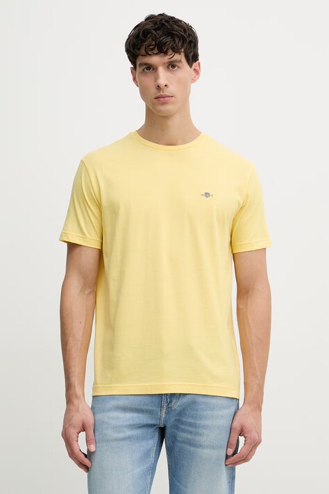 Gant t-shirt bawełniany męski kolor żółty gładki 2003184