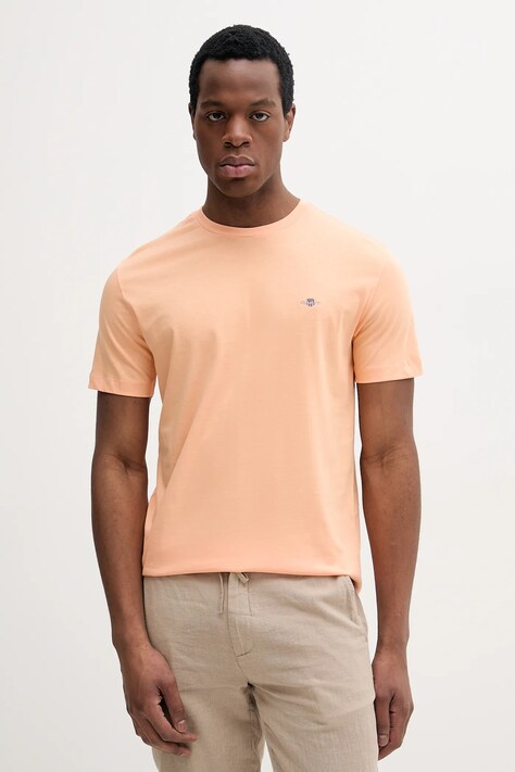 Gant tricou din bumbac barbati, culoarea portocaliu, neted