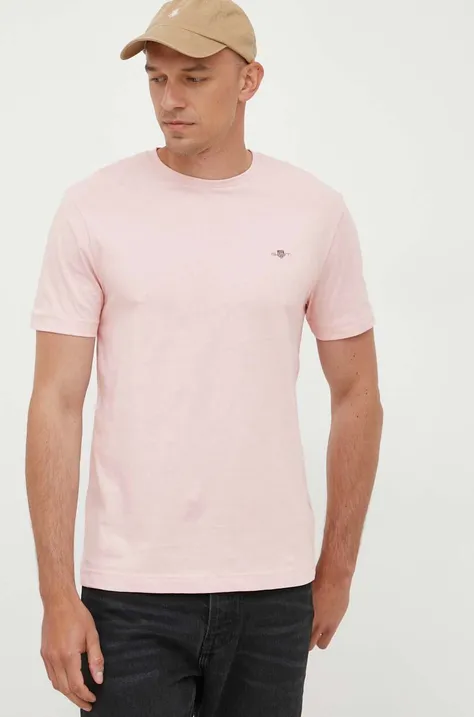 Памучна тениска Gant в розово с изчистен дизайн